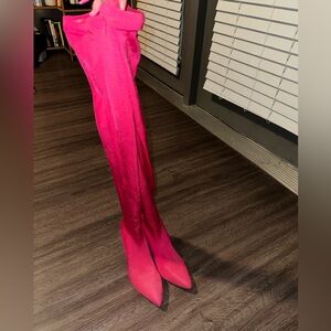 Pink thigh high boots